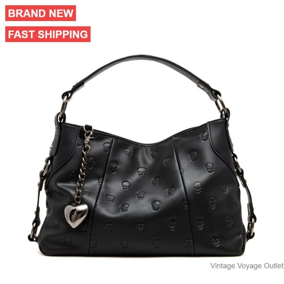 Faux Leather Shoulder Bag with Chain Strap and Charms Magnetic Closure